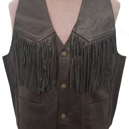 Men’s Fringed Cowhide Leather Cowboy Western Motorcycle Vest