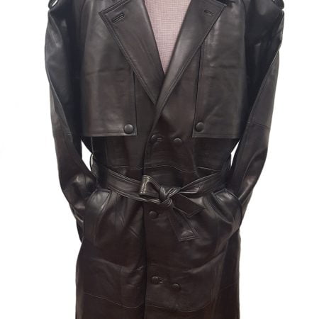 Men’s Heavy Duty Double Breasted Premium Leather Black Trench Coat Big & Tall With Zipout Lining