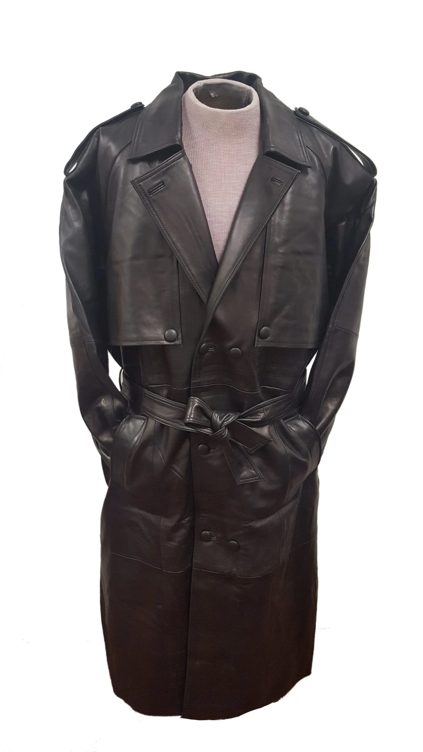 402_Black_main_1 Men’s Heavy Duty Double Breasted Premium Leather Black Trench Coat Big & Tall With Zipout Lining