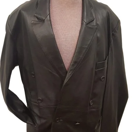 Men’s Big & Tall Black Double Breasted Soft Lambskin Leather Blazer