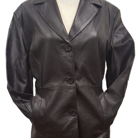 Women’s 3 Button Soft Black Leather Classy Blazer