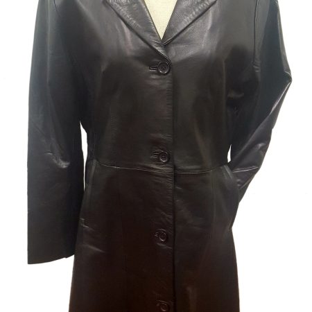 Women’s Black 7/8 Soft touch Leather 4 Button Long Coat