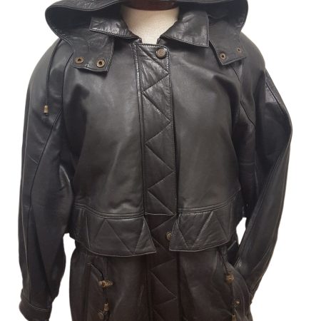 Women’s Soft Touch Black Leather ¾ Parka Jacket with Hoodie