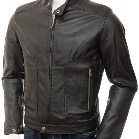 Leather Collarless Biker Jacket