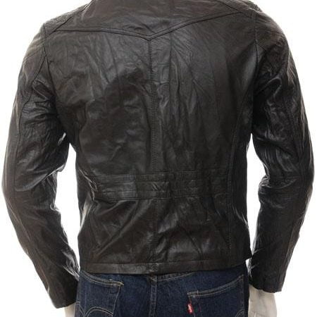 Men's Moto Distressed Leather Biker Jacket Black Color