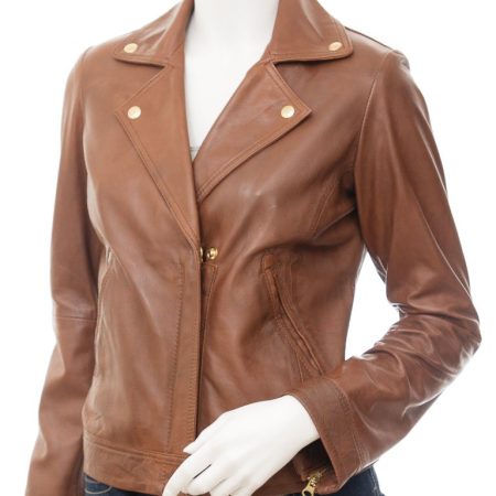 Women's Tan Leather Biker Jacket