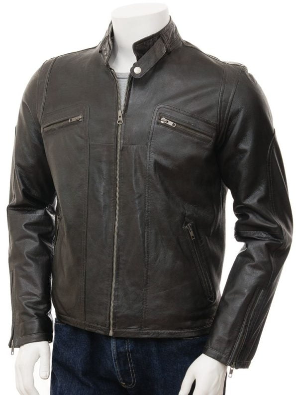Men's Simple Leather Biker Jacket - LeatherDrive