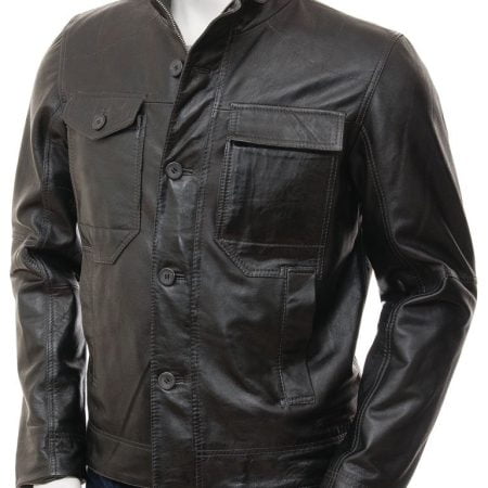 Men's Long Sleeve Black Leather Shirt