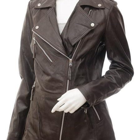 Women's Black Leather Motorcycle Long Coat