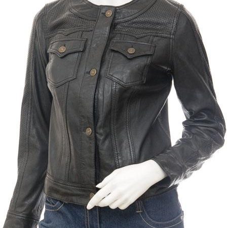 Women's Leather Motorcycle Jacket Shirt Long Sleeve