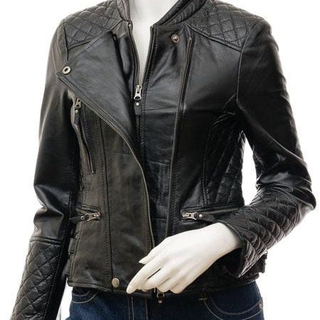 Women's  Sleek Quilted Leather Moto Biker Jacket