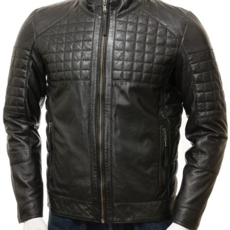 Collarless Black Biker Jacket