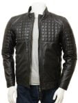 Collarless Black Biker Jacket