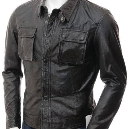 Men's Long Sleeve Leather Shirt