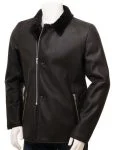 Men's Sheepskin Leather Short Black Jacket