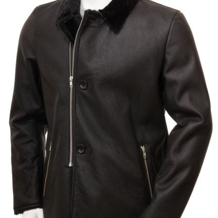 Men's Sheepskin Leather Short Black Jacket