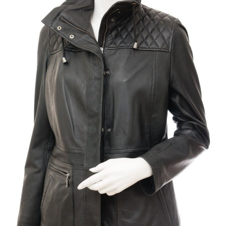 Women's Quilted Black Leather  3/4 Jacket