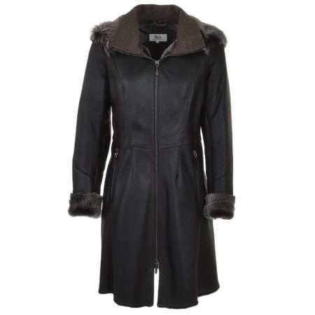 Women's 3/4 Fur Hooded Sheepskin Leather Coat