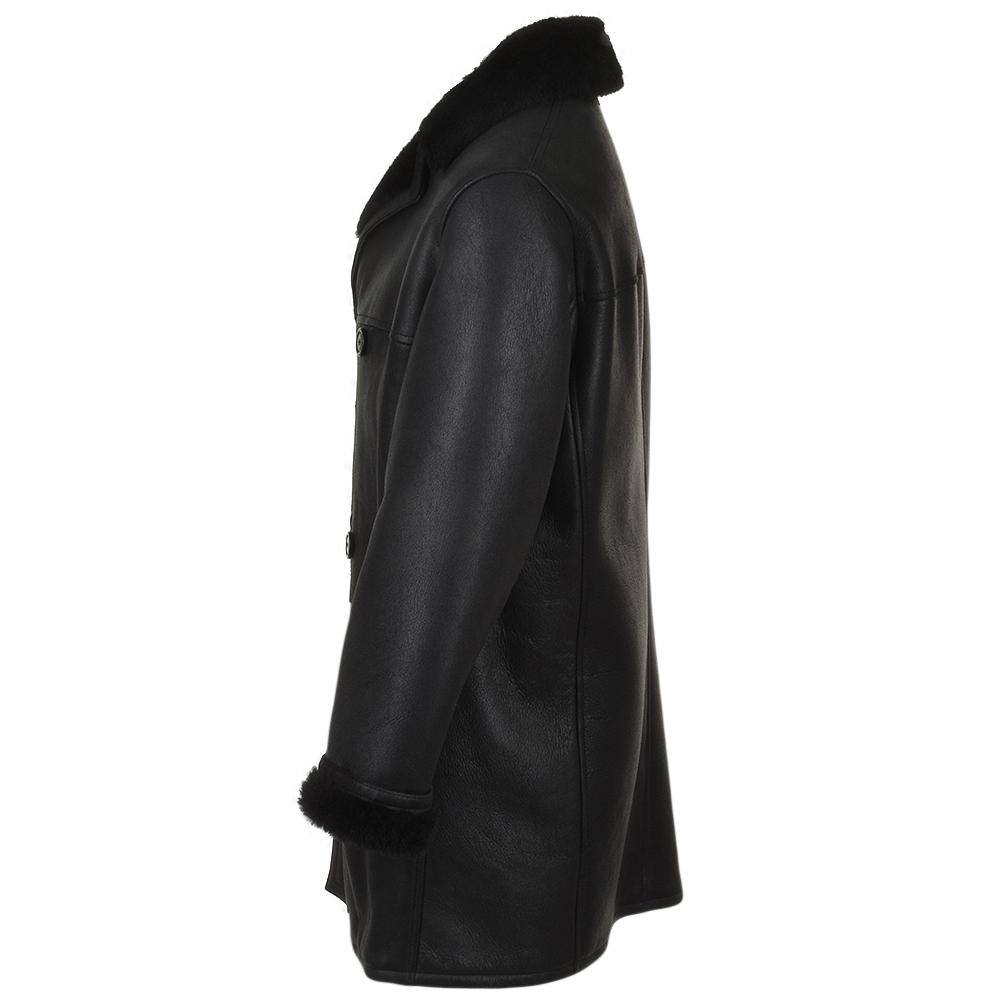 Cold-Weather Elegance: Men's Black Double-Breasted Sheepskin Leather ...