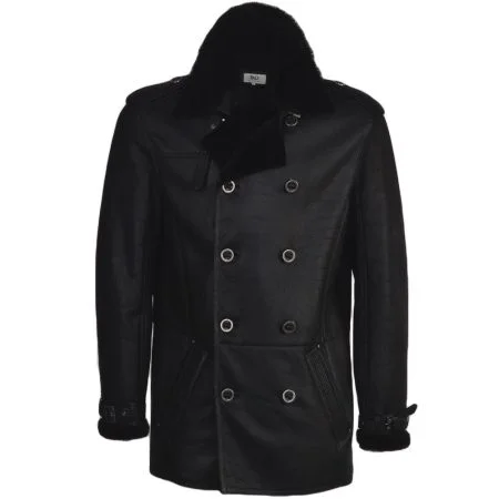 Black Sheepskin Military Coat