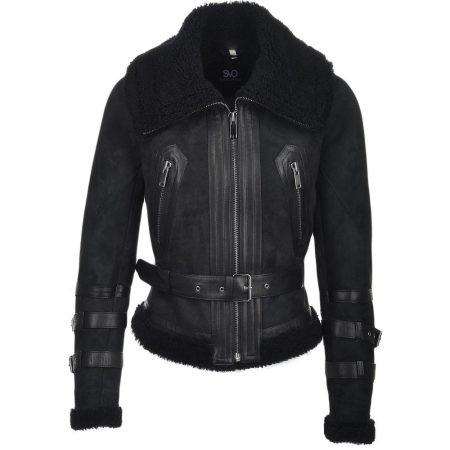 Women's Suede Leather Aviator Flying Bomber Jacket