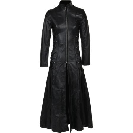 Women's Black Full Length Gothic Leather Long Trench Coat