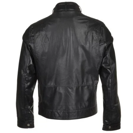 Men's Single Collar Snap Button Leather Biker Jacket