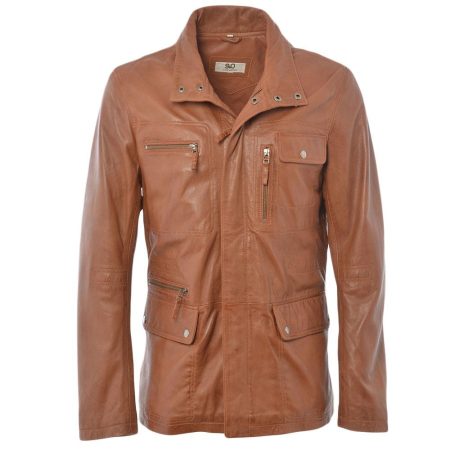 Cognac leather parka coat jacket