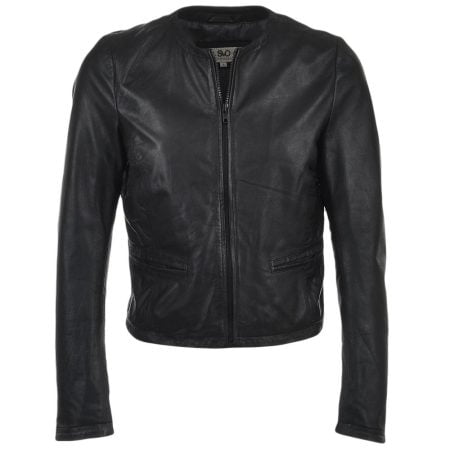 Women's Collarless Straight Leather Biker Jacket