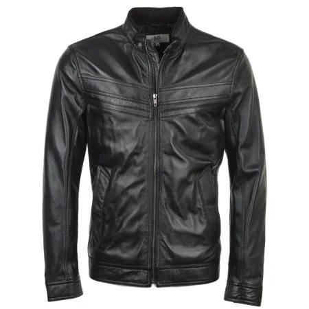 Button Collar Leather Jacket