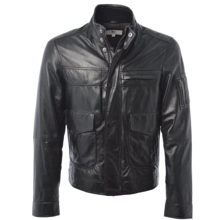 Straight Leather Double Snap Button Collar Jacket