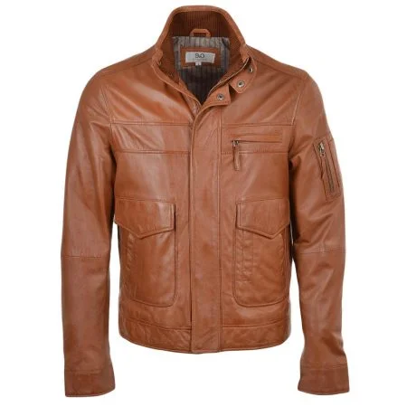 Men's Straight Leather Double Snap Button Collar Jacket
