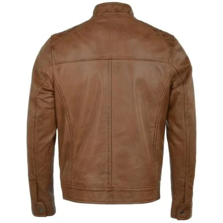 Men's Straight Quilted Shoulder Leather Biker Jacket