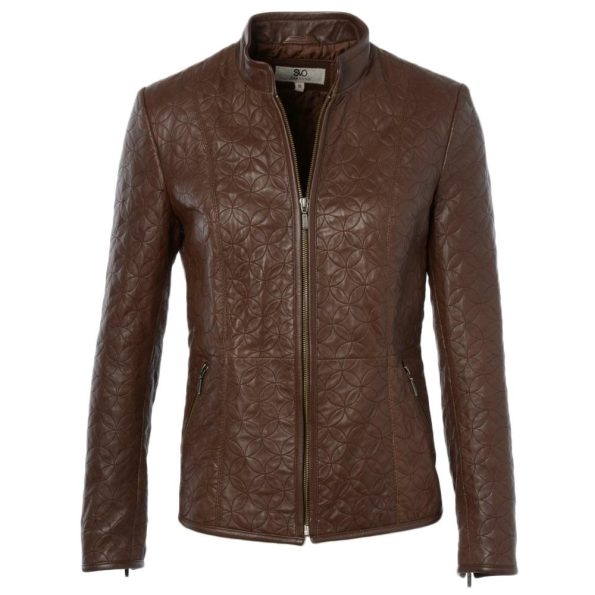 Women's Scuba Leather 3D Design Biker Straight Single Collar Jacket