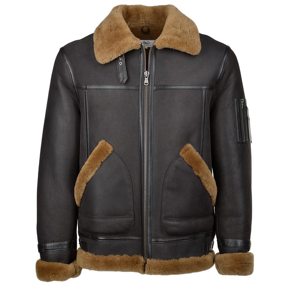 Men's Dark Brown Sheepskin Leather Aviator Flying Jacket - LeatherDrive