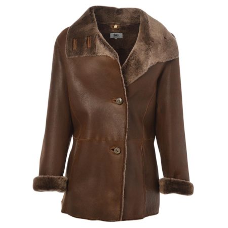 Women's Sheepskin Leather 3/4 Button Down Jacket