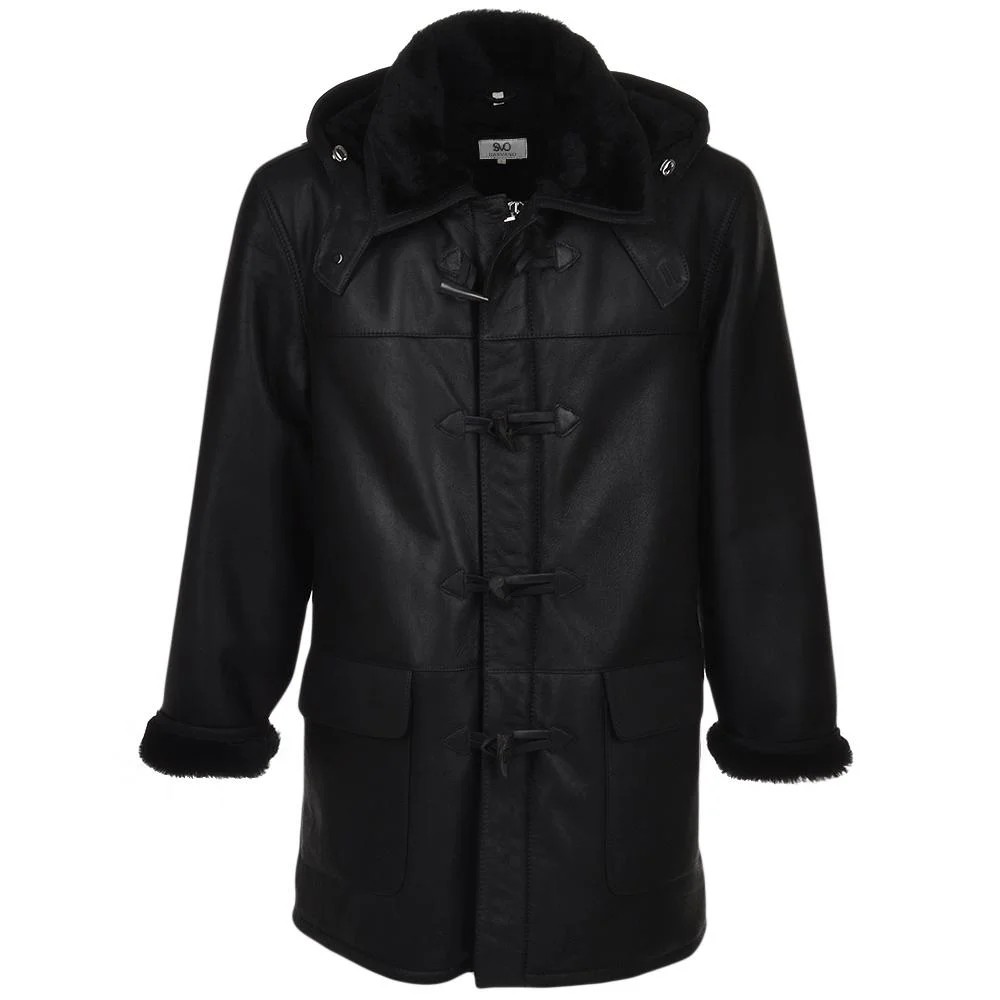 LC196Bl_main Men's Sheepskin Leather Duffle Coat
