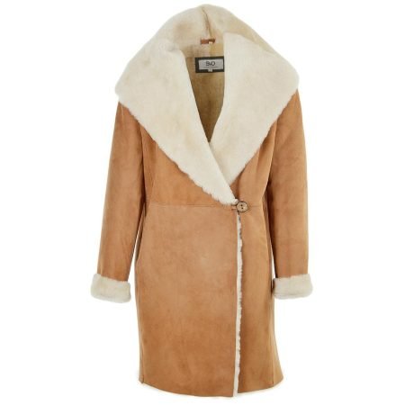 Women's 1 Button Tan Sheepskin Leather 7/8 Coat