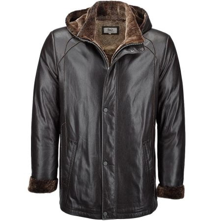 Hooded Sheepskin Leather jacket Fur trim