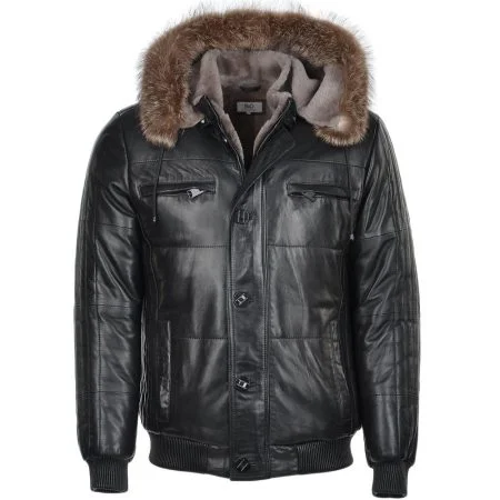 Lambskin Leather Puffer Jacket Fur