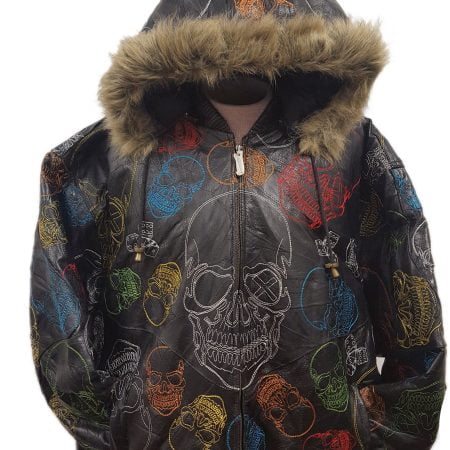 Skull Embroidery Leather Jacket