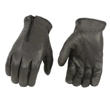 Black Zipper Leather Gloves