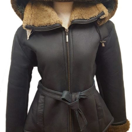 Ultra-soft Sheepskin Imitation Shearling Women's Hooded Belted Short Jacket