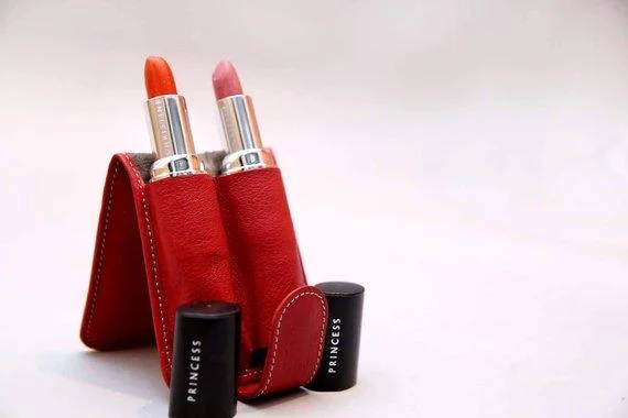 Bella Full Grain Leather Double Lipstick Case Holder with Mirror must have travel accessories