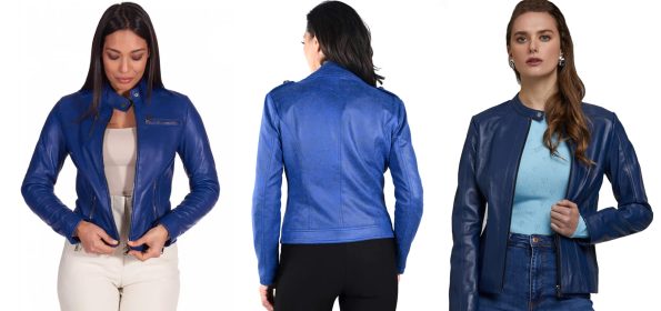 Blue Leather Jacket Women