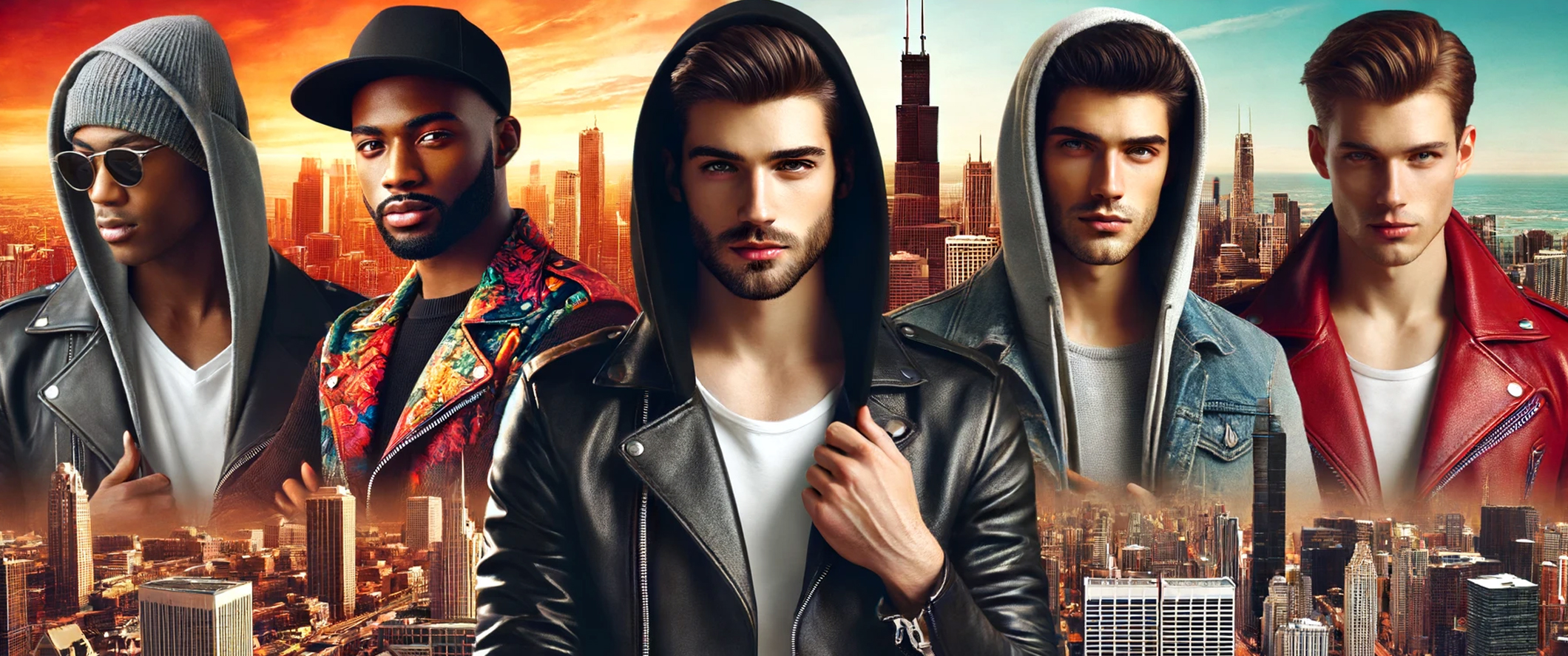 stylish men wearing hooded leather jackets