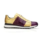 Belvedere-Blake-Shoes-Mens-Purple-Gold-Exotic-Genuine-Ostrich-Calf-Skin-Leather-Casual-Sneakers