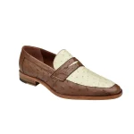 Belvedere-Espada-Mens-Shoes-Tabacco-Cream-Exotic-Genuine-Ostrich-Split-Toe-Penny-Loafers