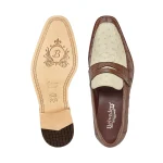 Belvedere-Espada-Mens-Shoes-Tabacco-Cream-Exotic-Genuine-Ostrich-Split-Toe-Penny-Loafers