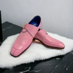 Belvedere-Josh-Mens-Shoes-Rose-Pink-Genuine-Ostrich-Split-Toe-Monk-strap-Loafers